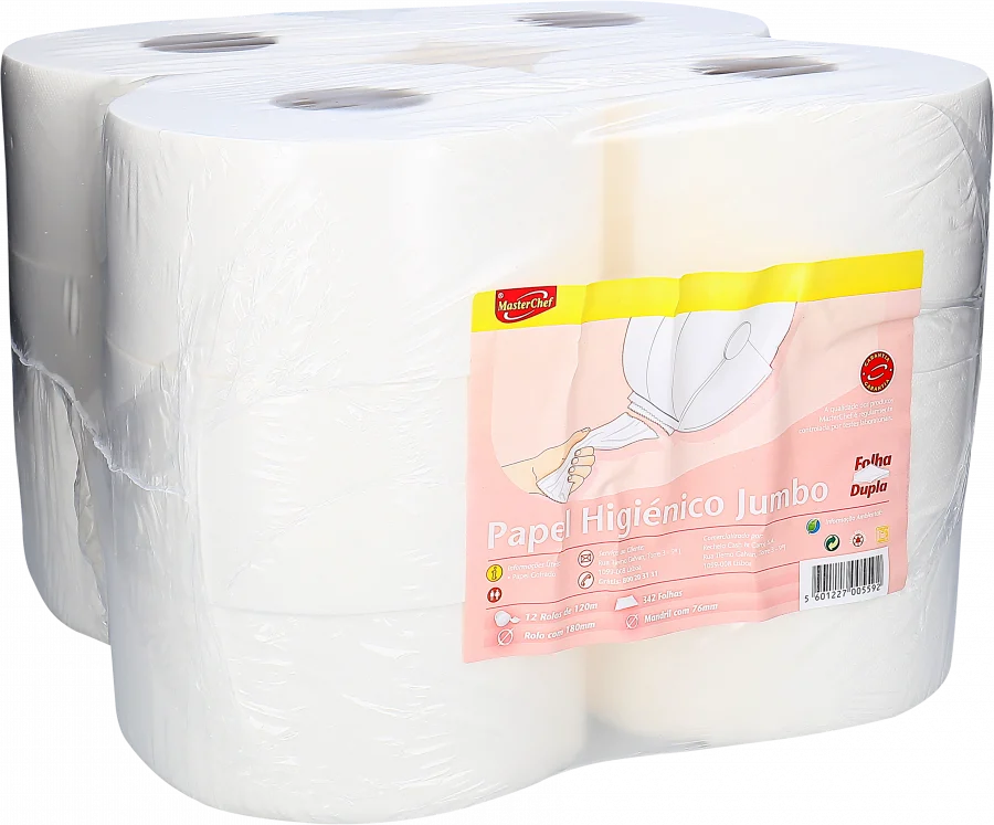 Papel Higiénico Jumbo Folha Dupla MasterChef Branco 120 Metros 12 Rolos